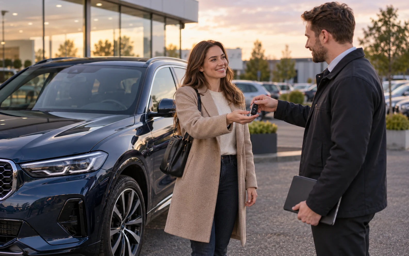 A driver collecting keys beside a car for a short period of cover